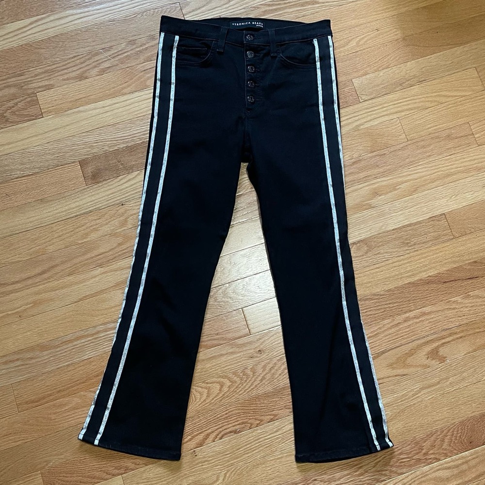 Veronica Beard Black Tux Stripe Baby Boot Cut Cropped Jeans 28